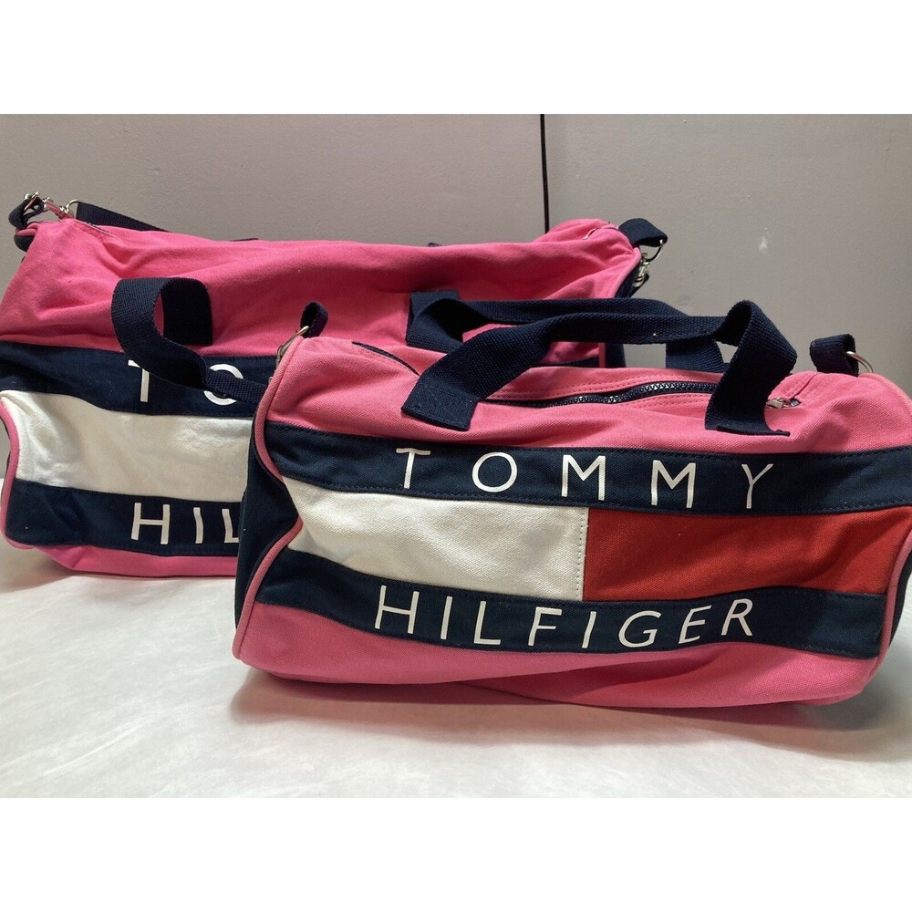 2 Vintage Tommy Hilfiger Duffle Bags Flag Spellout Colorblock Pink Sporty